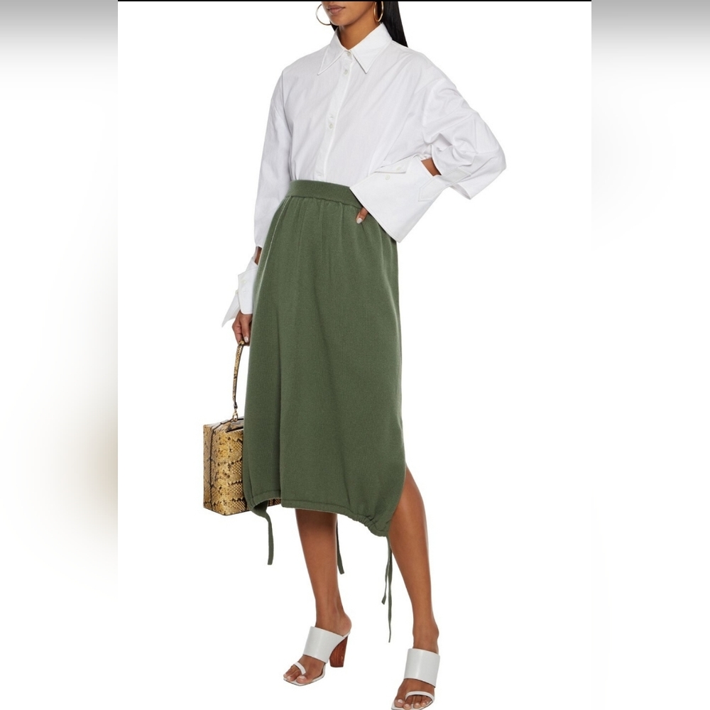 SOLD Tibi 100% Cashmere Tie Detail Bubble Skirt - L/XL Army/Olive Green